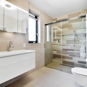 Modern bathroom with shower and sink